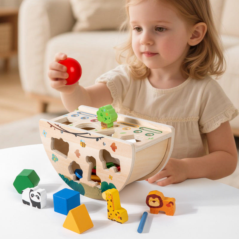 Montessori Multifunctional Matching Children's Early Education Wooden Intelligence Box Coin Box Number and Shape Matching Puzzle Toy