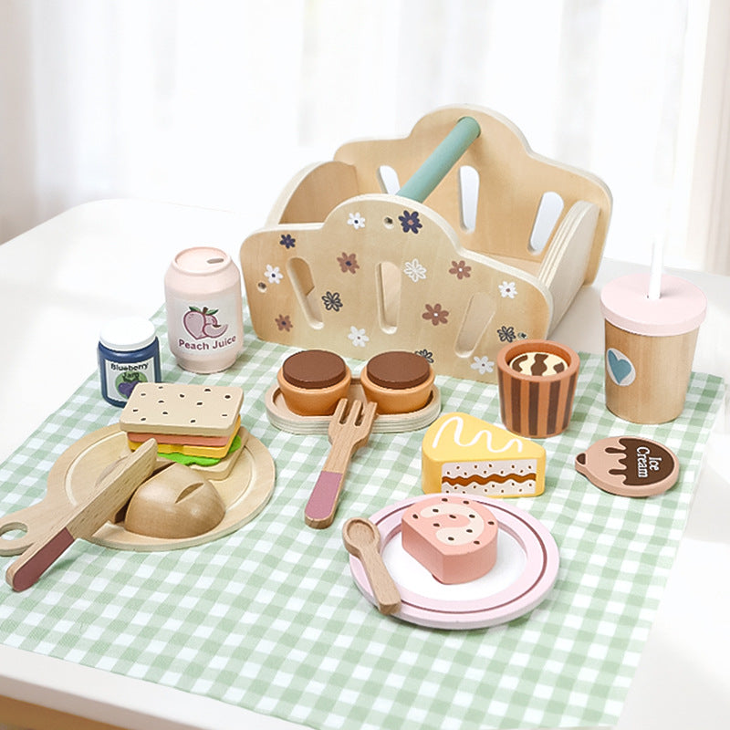 Simulated children's playhouse portable picnic set, afternoon tea dessert cake teapot cup tea set