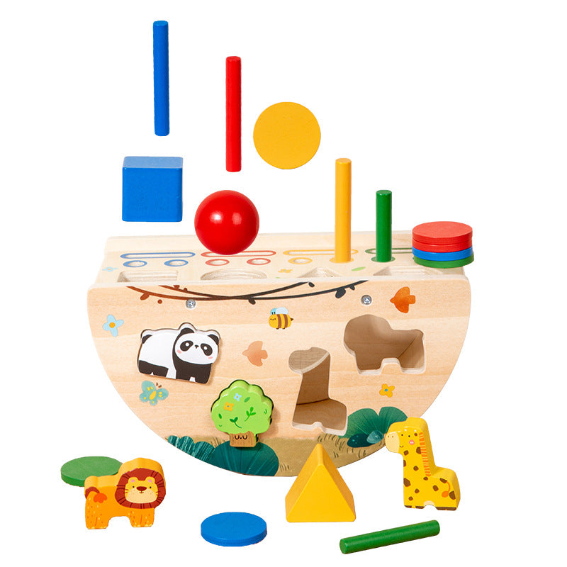 Montessori Multifunctional Matching Children's Early Education Wooden Intelligence Box Coin Box Number and Shape Matching Puzzle Toy