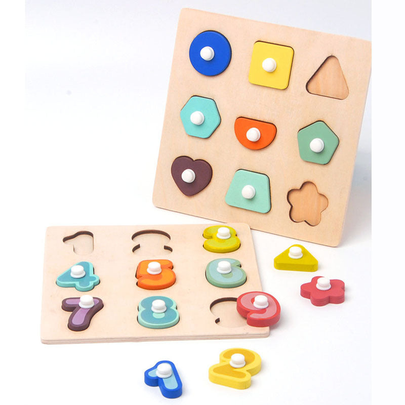Wooden Number and Shape Matching Handheld Board (0.12m) for Toddlers - Early Childhood Education Toy for Number and Shape Matching and Cognitive Development